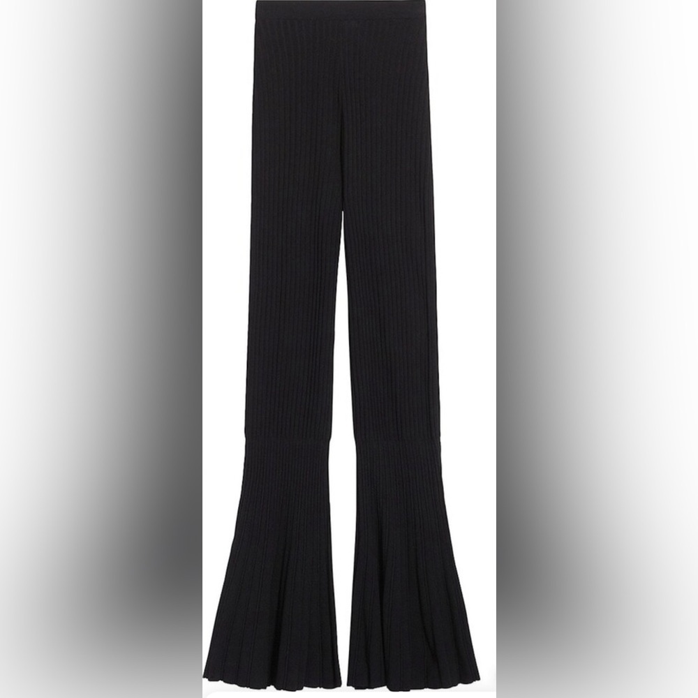 NWOT Sandro Noe Flare Rib-knit Flare Pants In Black, Size 36/ US 4 - Picture 4 of 14